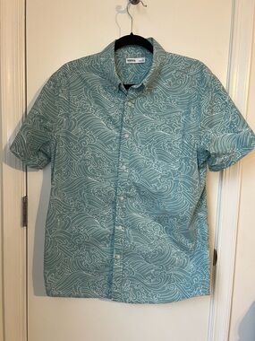 Sonoma Short-Sleeve Wave Print Shirt - Aqua Blue